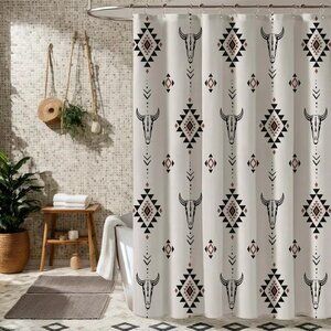 MUGINYU Western Aztec Linen Shower Curtain- Boho Farmhouse Fabric Shower Curtain